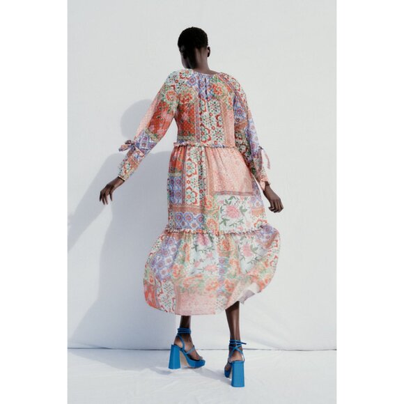 NWT Womens Size Small ZARA Printed Plumetis Patchwork Floral Midi Dress NEW - Picture 7 of 9